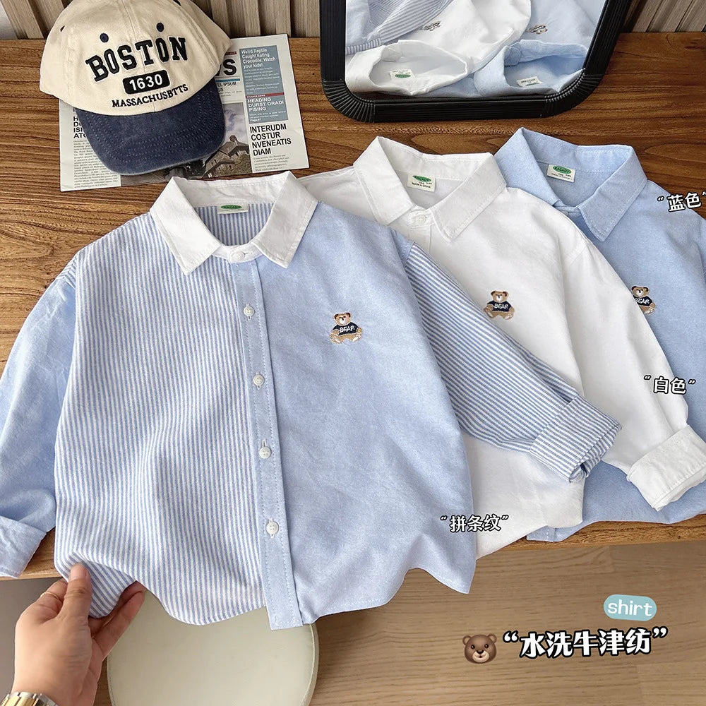 Cute Bear Boys Polo Shirts Long Sleeve Kids Tops Children's Clothes