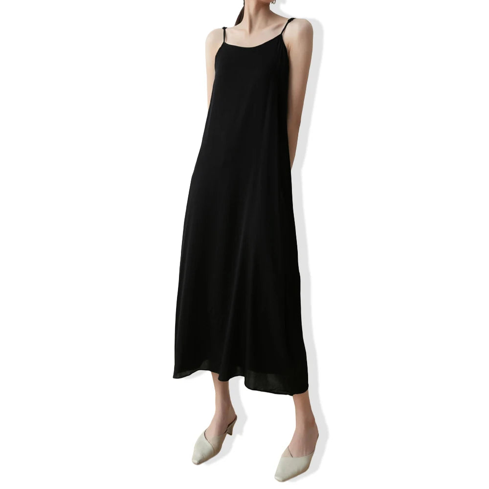 Women's Casual Summer Clothing 95% Natural Mulberry Silk Elastic Double Qiao Satin Adjustable Shoulder Strap Dress