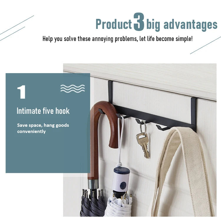 Ganchos para Colgar en la Puerta, 5 Ganchos, Estante Organizador para el Hogar, Baño, Ropa, Abrigos, Sombreros, Toallas, Accesorios de Cocina y Baño