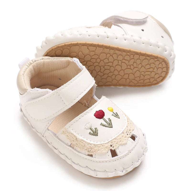 New big bow floral 0-18 months baby princess shoes sandals breathable PU upper walking shoes