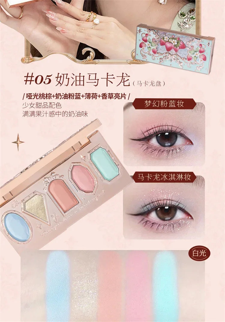 Flower Knows Series Shell Strawberry Angel Moonlight Mermaid Jewel Eyeshadow Palette 5 Colors Pearlescent Mashed Potatoes