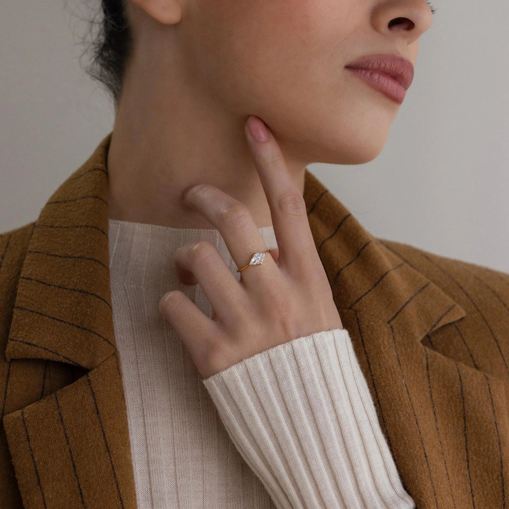 Minimalist Two Tone Geometric Ring for Women Dainty Triangle Gemstone Gold Plated Stainless Steel Ring Colorful Trendy Jewelry