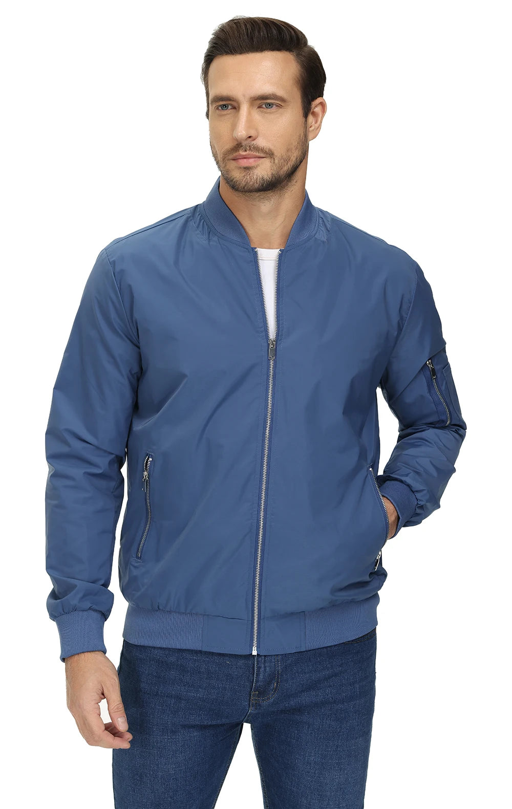 TACVASEN Spring Fall Thin Bomber Jackets Mens Jacket Lightweight Casual Windbreaker Zip Pockets Coats Biker Outwear Outdoor Male