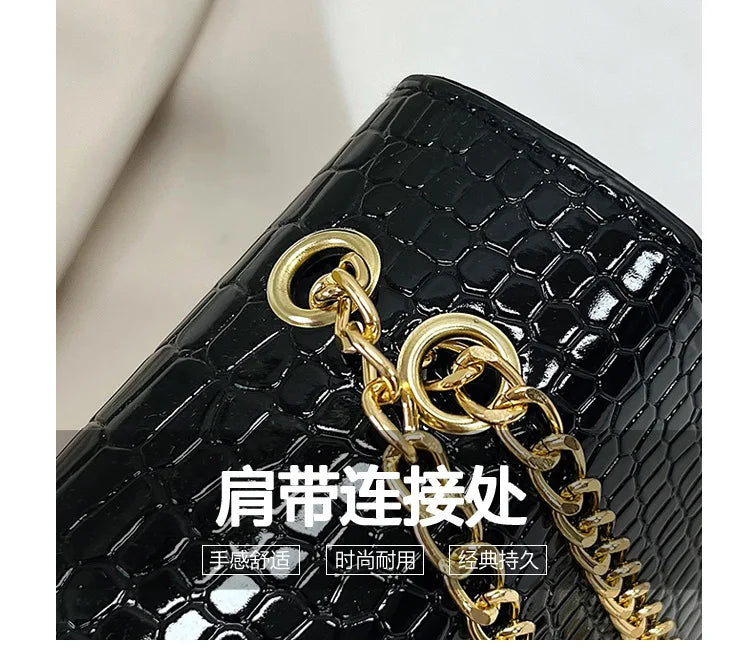 Crocodile Pattern Shoulder Bags For Women Fashion Chains Squre Bag Purse Female Pu Leather Crossbody Handbag Daily Phone Clutch