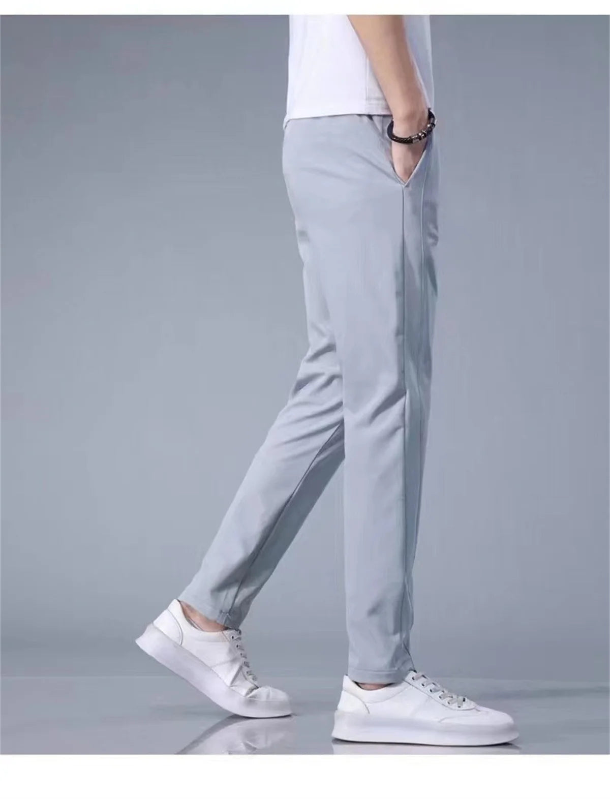 Ice Silk Men's Pants 2024 Summer New Black Gray Thin Business Casual Pants Outdoor Elastic Breathable Straight Leg Sweatpants