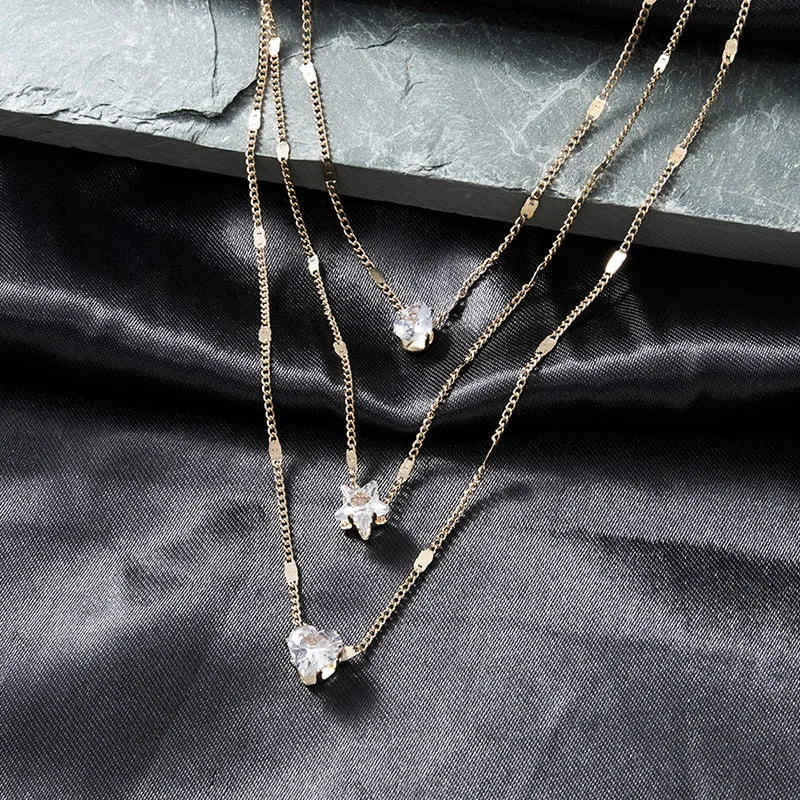 Trendy Zircon Pendant Necklace For Women'S Multilayer Chain Choker Fashion Female Shiny Jewelry