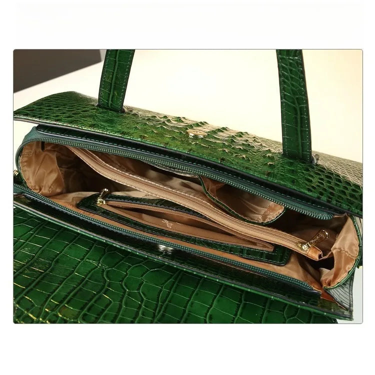 Crocodile Pattern Women's Bag 2026 New Style Messenger Bag Women's High-End Boston Pillow Bag Light Luxury Leather Shoulder Bag