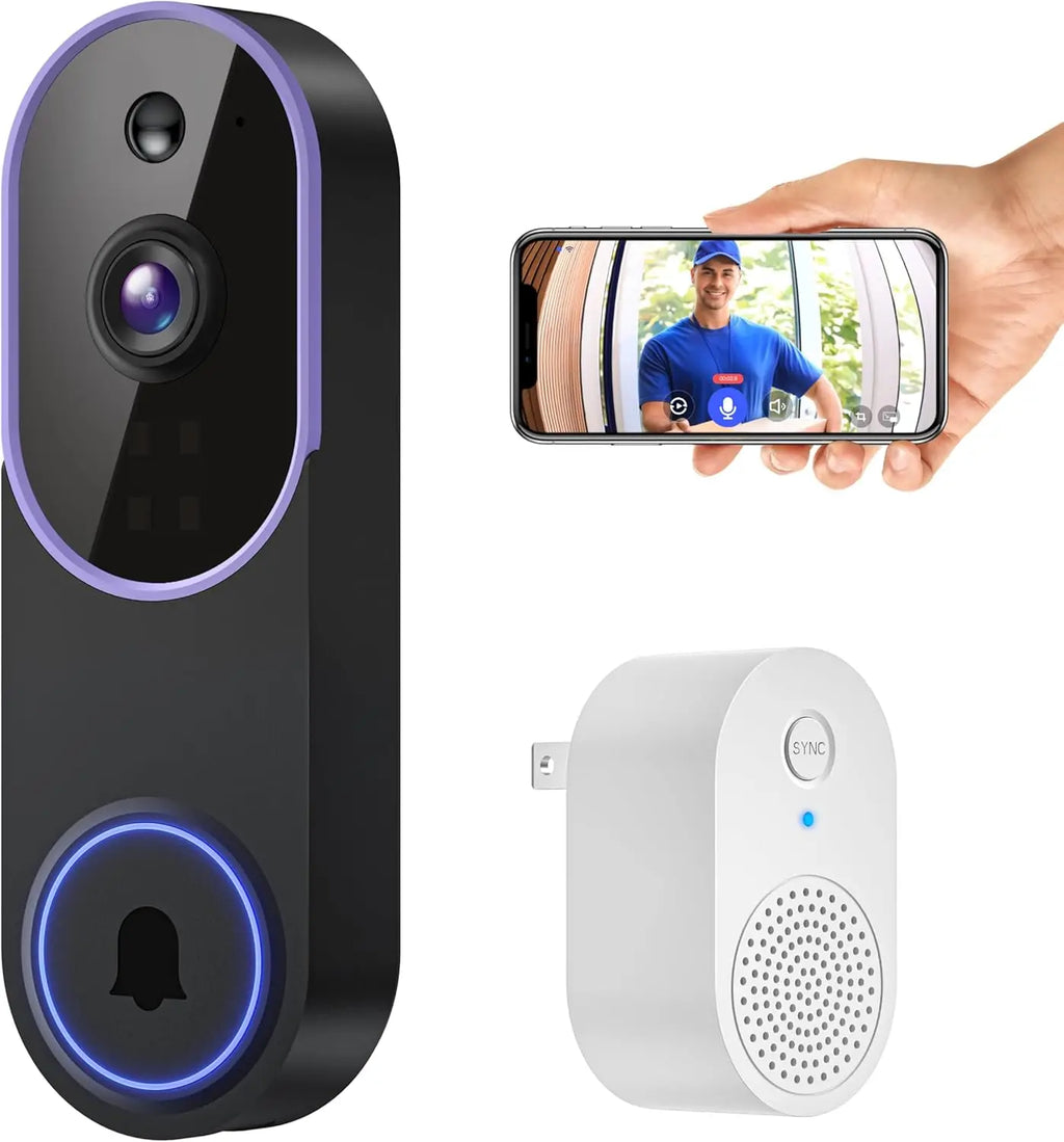 Smart Wireless Video Doorbell Camera AI Human Detection Night Vision Cloud Storage Battery Powered Indoor Outdoor Home Security Surveillance