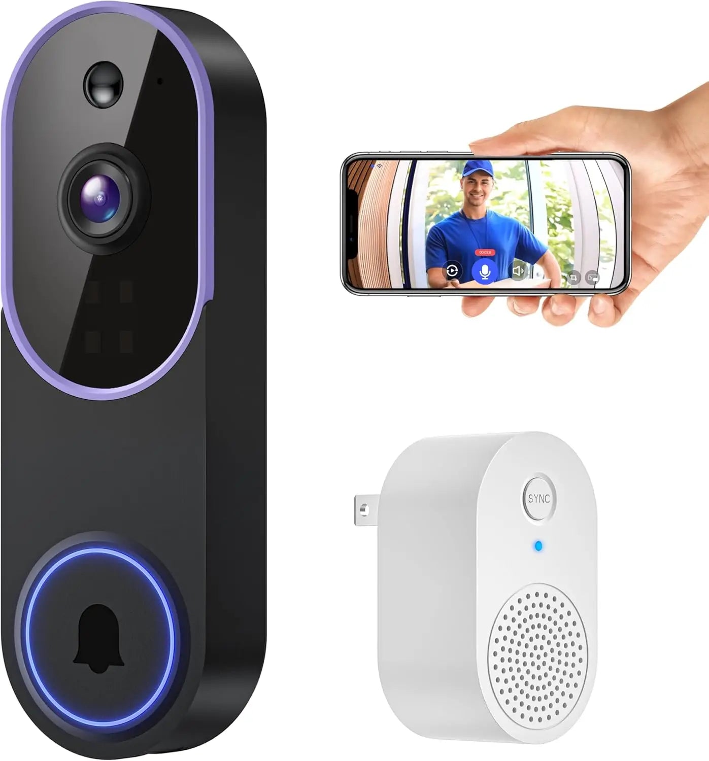 Smart Wireless Video Doorbell Camera AI Human Detection Night Vision Cloud Storage Battery Powered Indoor Outdoor Home Security Surveillance