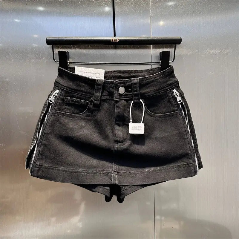 Y2k Denim Skirt Women American Retro Solid Zipper Spring Summer Mini Skirt Fashion High Waist Hot Sexy Slim Faldas Mujer