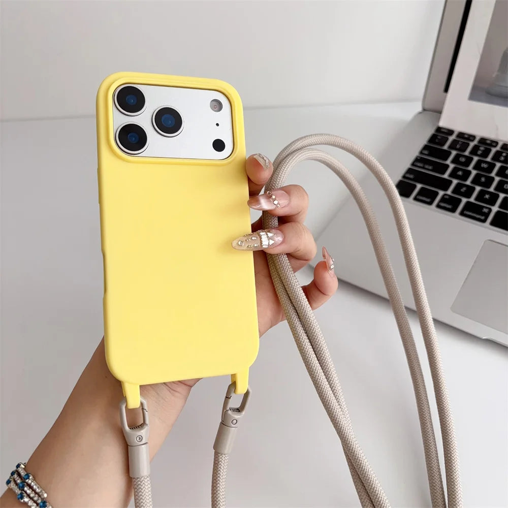 Silicone Crossbody Lanyard Case for iPhone - Shockproof Soft Cover