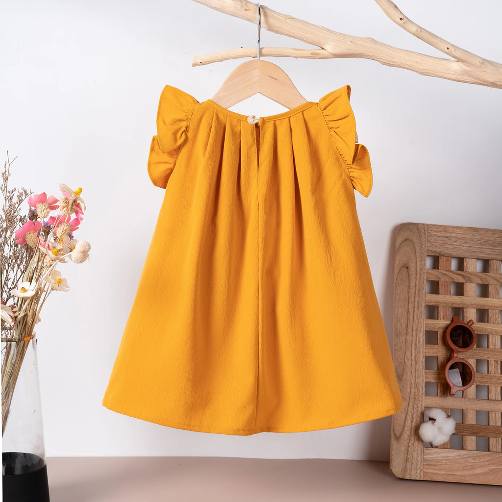 Toddler Girl Ruffle Sleeveless Dress, Solid Flared Hem Princess Party Dress, Elegant Vintage Casual Sundress for Baby Girls 1-6Y