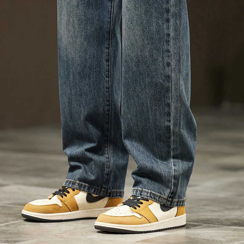 Winter Jeans Warm Fleece Thick Men's Wide Legs Denim Pants Fashion Loose Straight Retro Plush Velvet Casual Trousers Streetwear