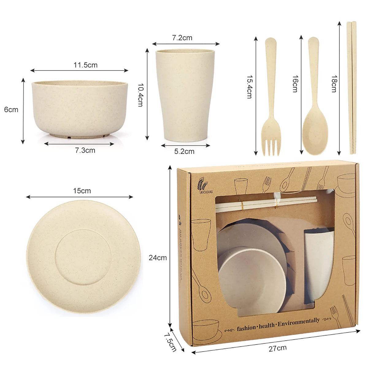High Grade Wheat Straw Dinnerware Set Children's Unbreakable Dishes Tableware Fork Spoon Chopsticks Bowls Cup Dish Camping Set