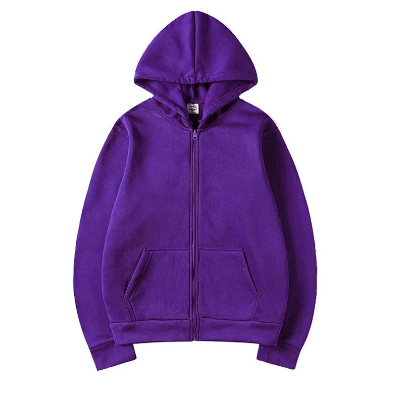 2026 Trendy Fashion Sportswear Coat Front Pocket Warm Zipper Jacket Men's and Women's Autumn/Winter Solid Color Open Hoodie