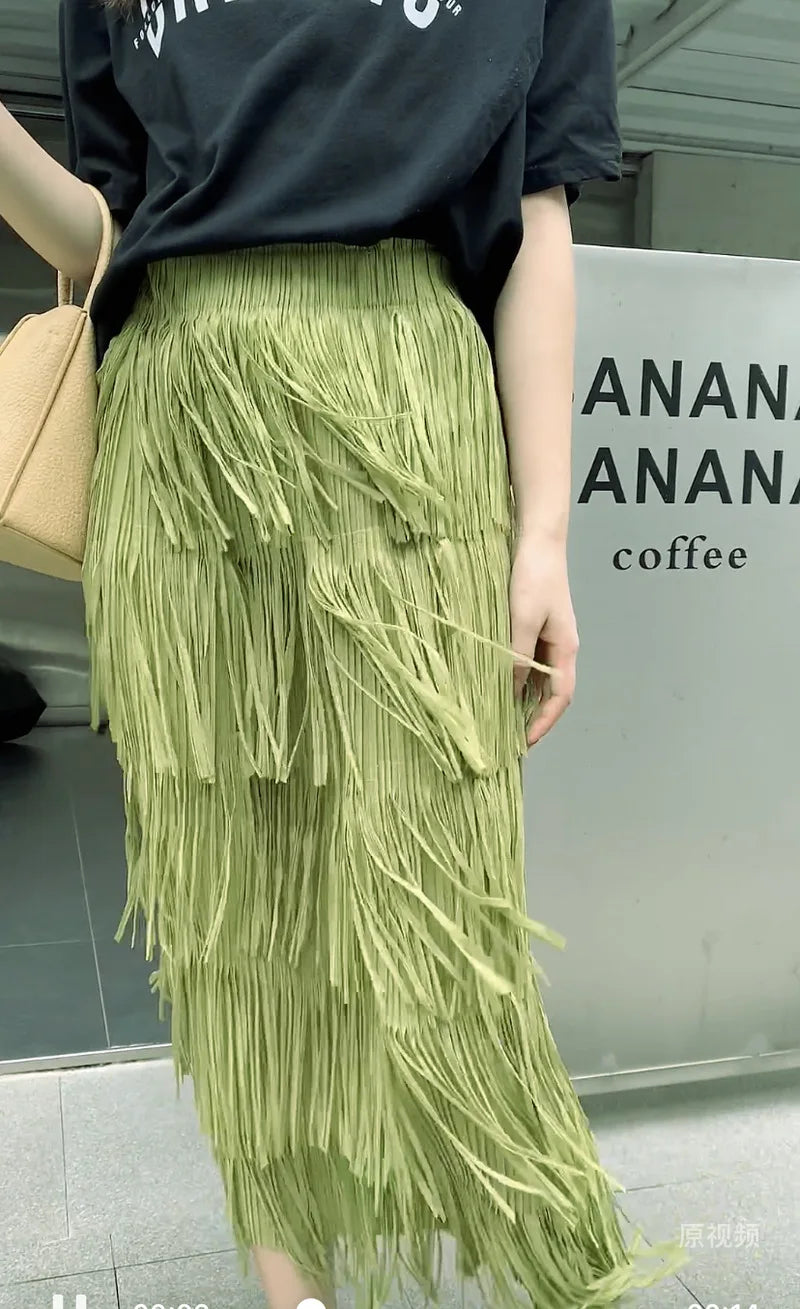 Luxury Multi Solid Colors Pleated Skirt for Women's Large Hem Folds A-line Skirts Female 2025 Loose Fashion Skirts Casual 0666