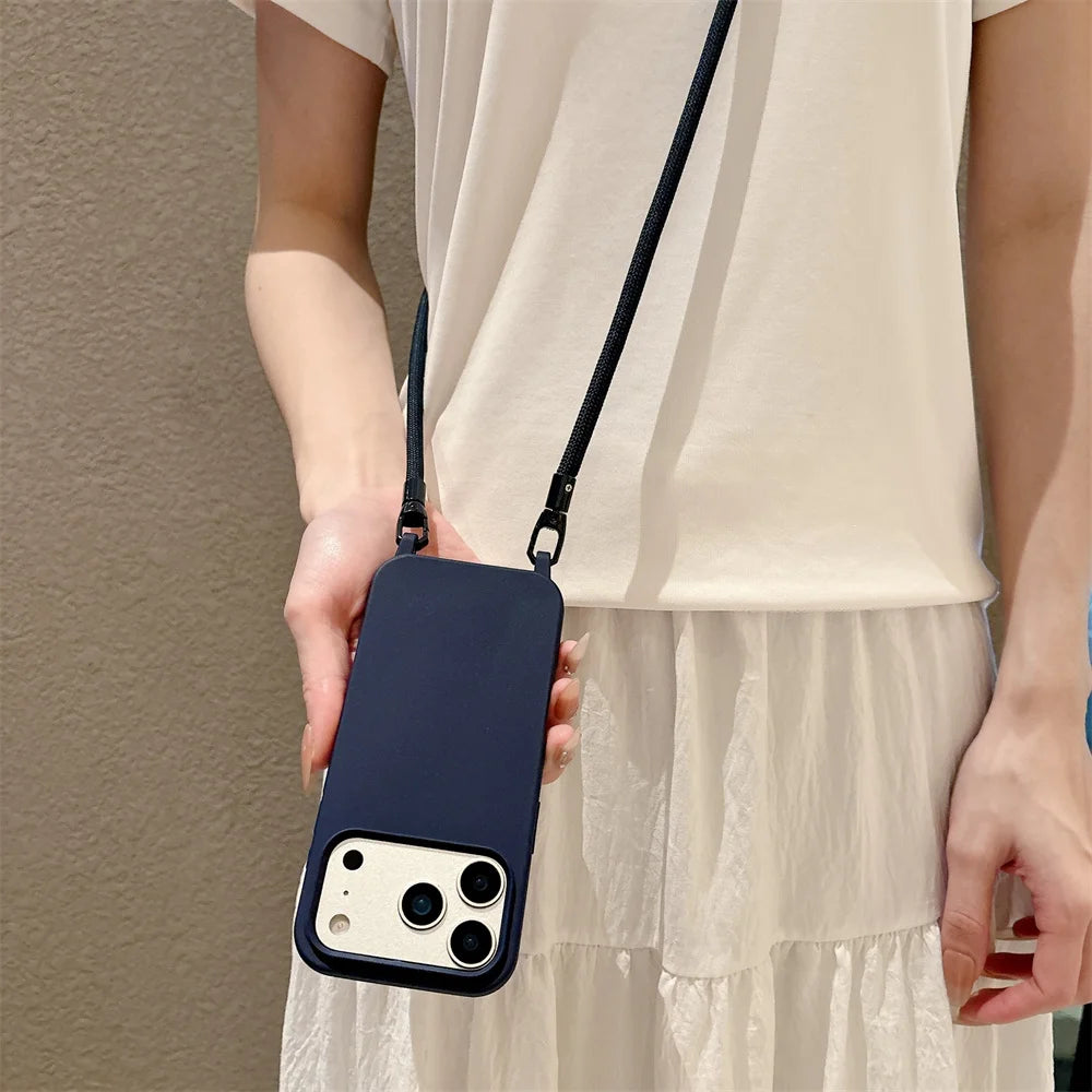 Silicone Crossbody Lanyard Case for iPhone - Shockproof Soft Cover