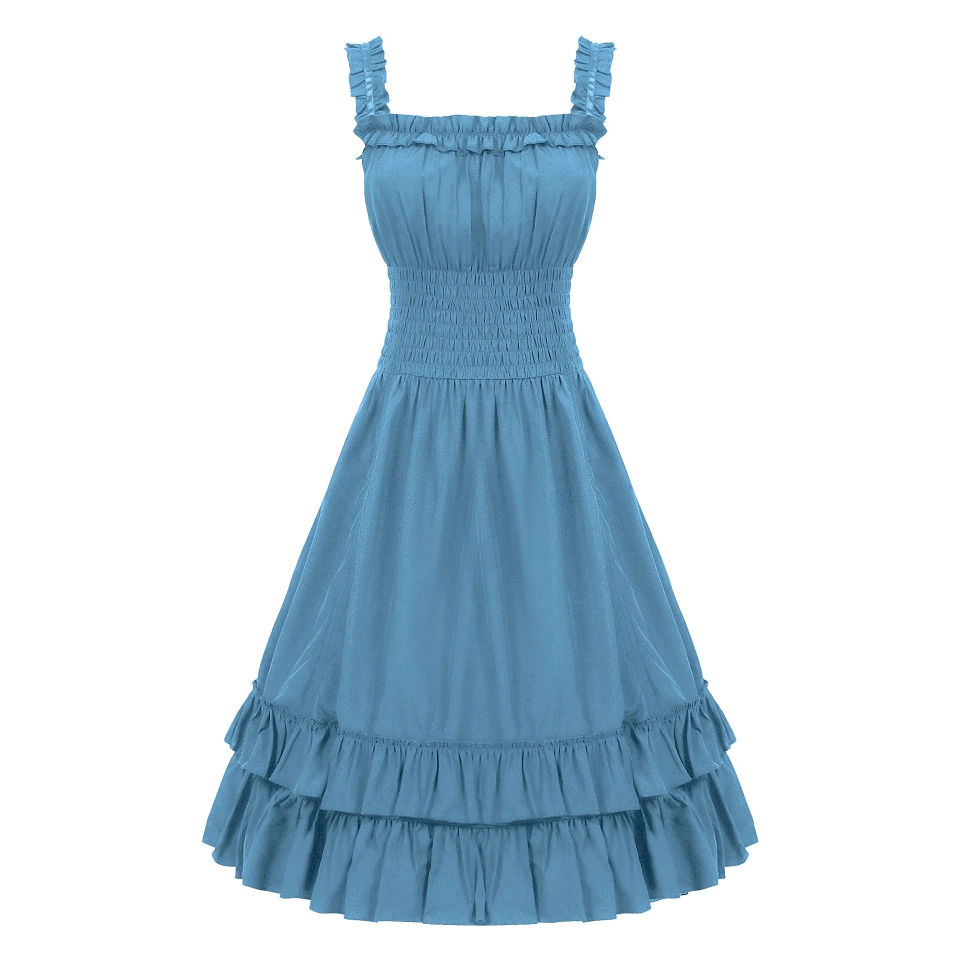 2026 Vintage Victorian Ruffle Midi Dress,High Waist A Line Women Sling Dress,Medieval Cosplay Party Dress for Women Summer Beach