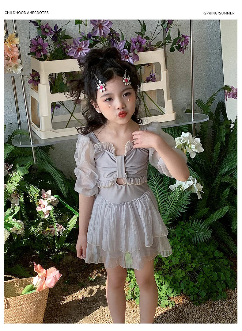 Parent-child Swimsuit Cute Puffed Sleeve Princess Dress One-piece Dress Style Parent-child Swimsuit