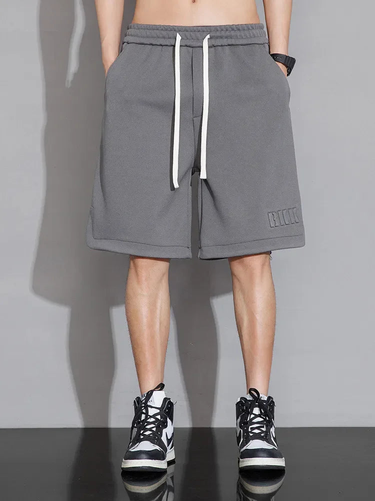 Casual Shorts Summer Men's Sweat Shorts Knee-Length Straight Loose Short Pants Streetwear Drawstring Solid Shorts