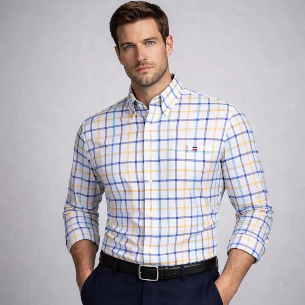 100% Pure Cotton Oxford Shirts For Men Long Sleeve Plaid Shirt Striped Male Businesstartan Red Shirt Mans Designer Clothes