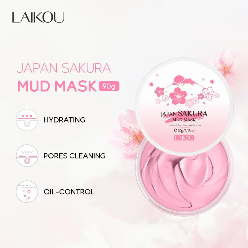LAIKOU Japan Sakura 7PCS Skincare Set Cleanser Serum Eye Cream Mud Mask Lip Mask Sleeping Mask Hydrating Brightening