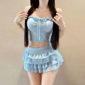 Korean Fashion Sweet Sexy Bikini Swimsuit 2000s Beach Party Style Vintage 2 Pieces Set Y2k Solid Beach Halter Swimwear Suit Chic