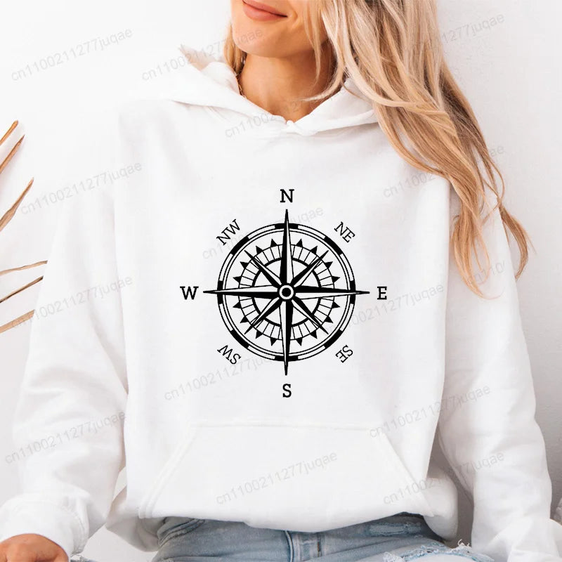 Compass Hoodies for Women Funny Adventure Sweatshirts Camping Sportwear Clothing Long Sleeve Lady Hiking Fashion Hoodies Clothes