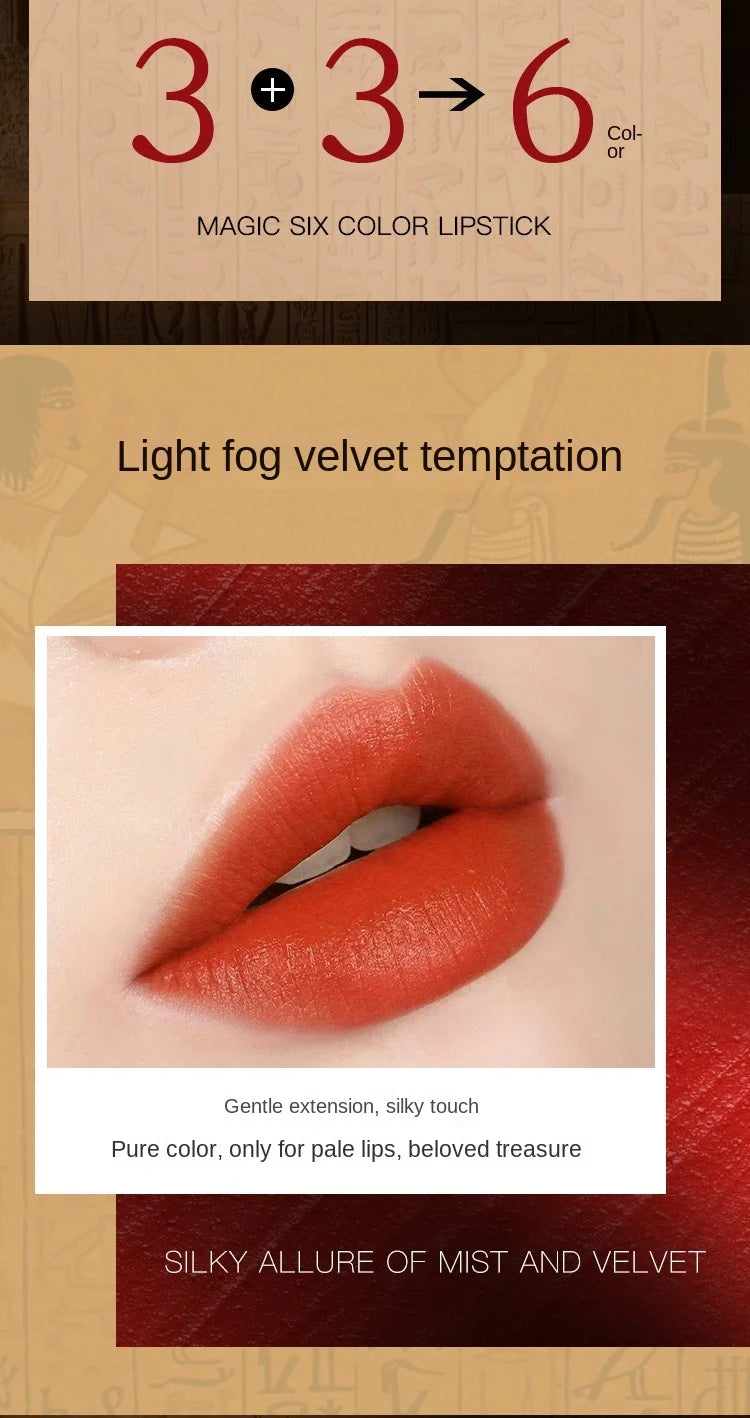 Agag Pharaoh Magic 3Dimensional Magic 6Color Lipstick Does Not Fade No Stain on Cup Cheap Double-Tube Double-Headed One 6-Color