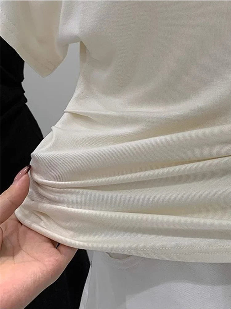 Summer One Shoulder Black Women's T-shirt Short Sleeve Korean Style Slimming Top Exposed Shoulder Fashionable