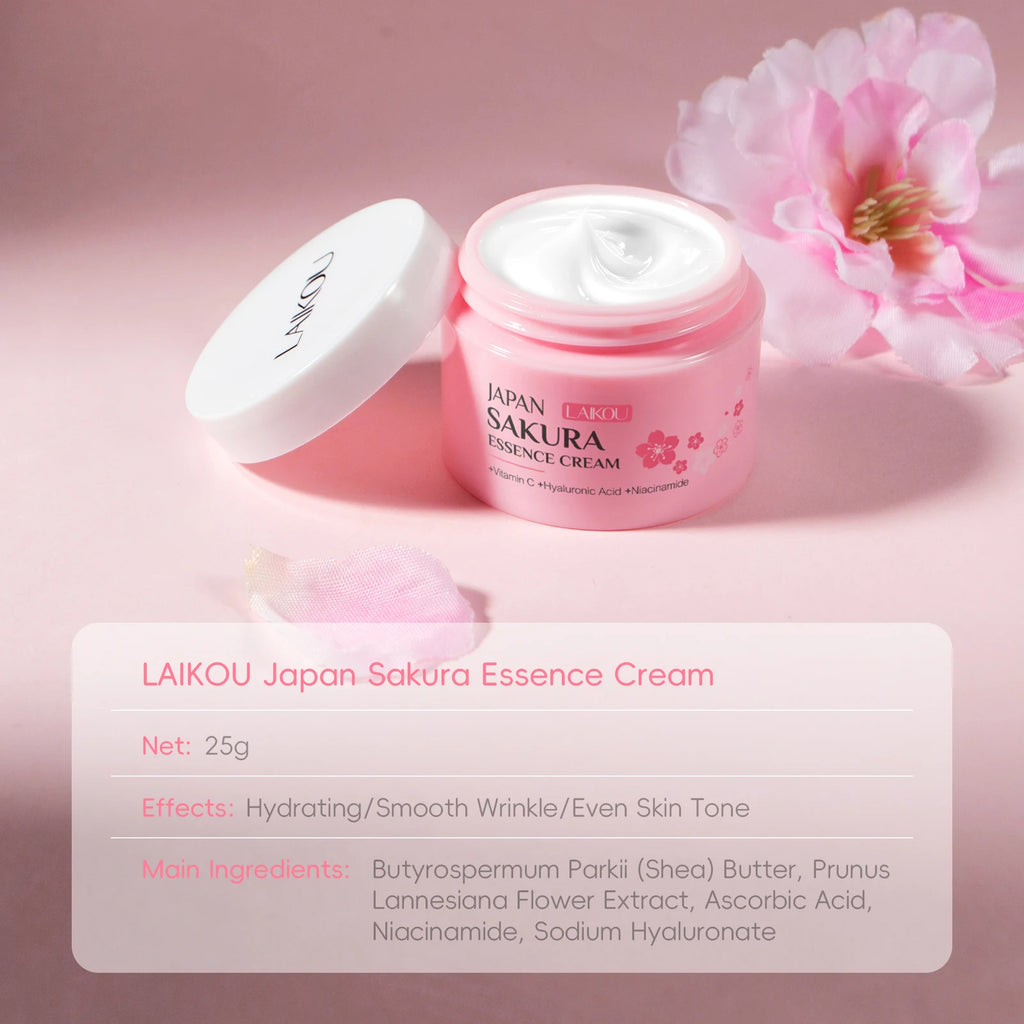 LAIKOU Japan Sakura 7PCS Skincare Set Cleanser Serum Eye Cream Mud Mask Lip Mask Sleeping Mask Hydrating Brightening