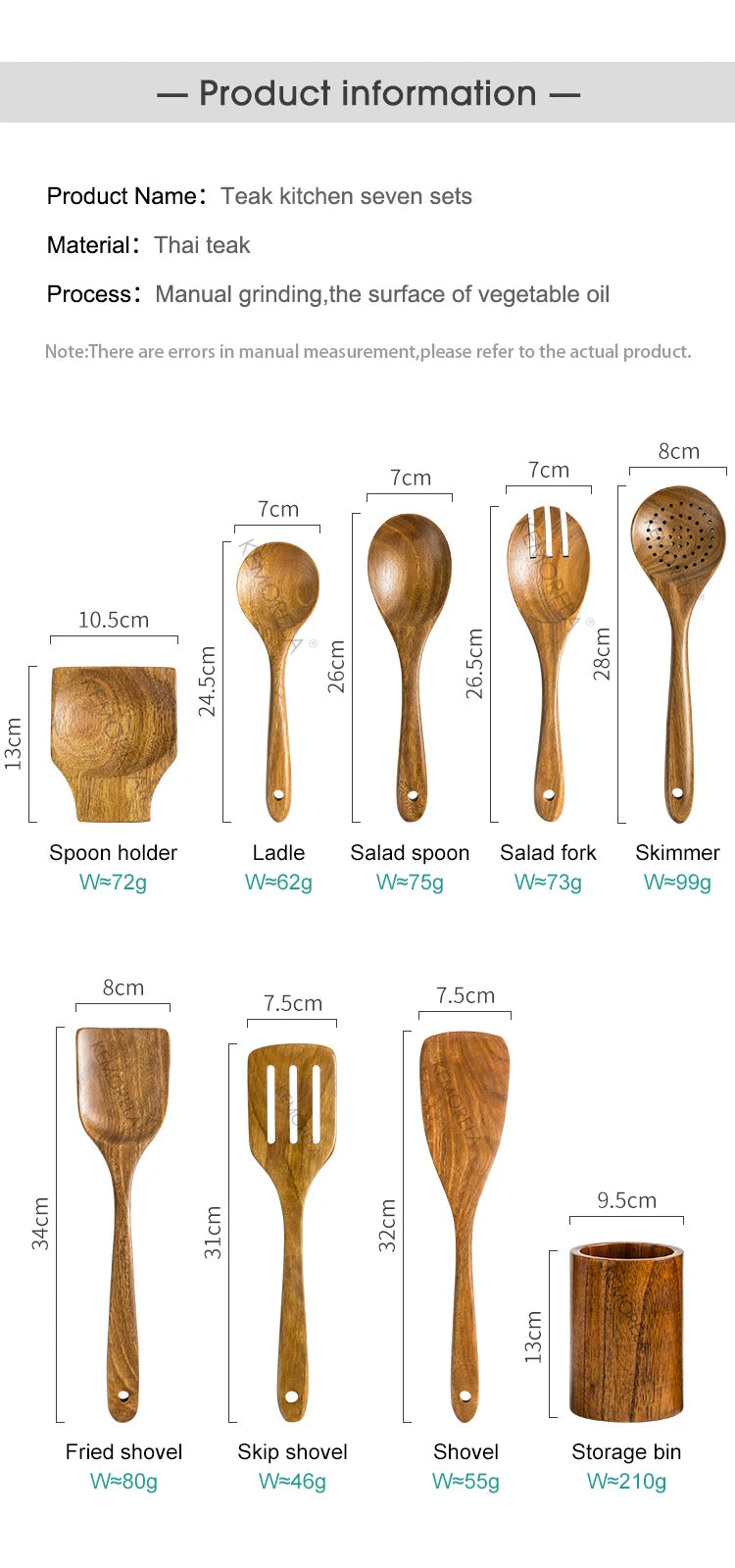 Cucharas de madera para cocinar de 9 piezas, utensilios de madera para cocinar con soporte para utensilios, juego de utensilios de cocina de madera de teca