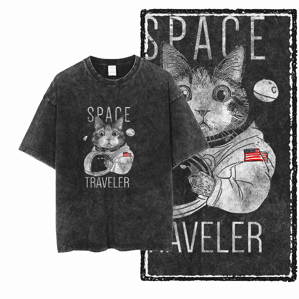 Coolmind Db Cat Printed Acid Washed Cotton T Shirt Unisex Exclusive Graphic Streetwear Tee For Men Big Size