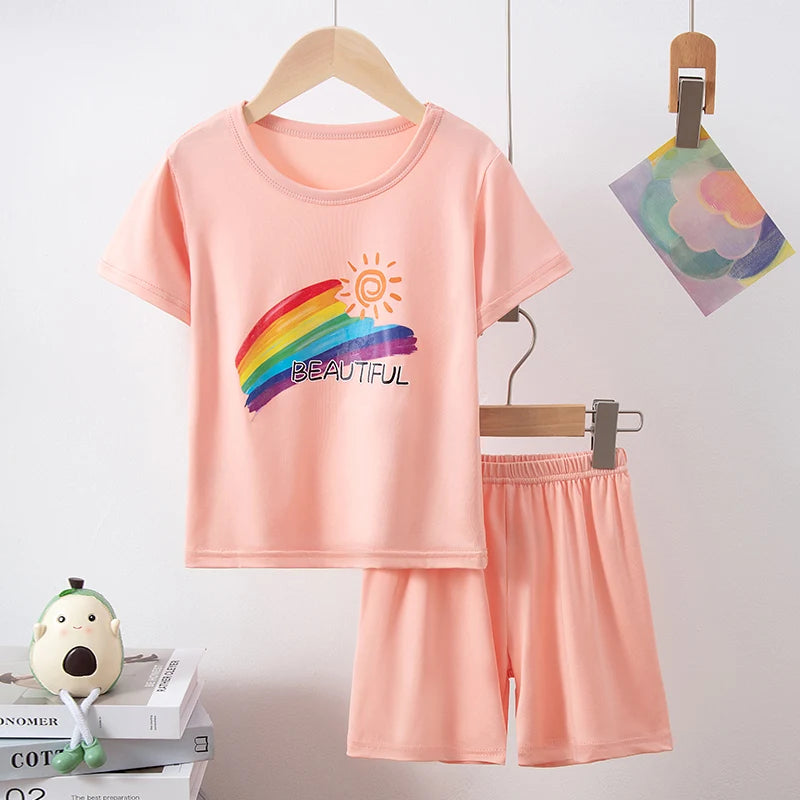 Summer Children'S Clothing Short Sleeve Shorts 2-Piece Suit For Boys And Girls Comfortable Wild Blue Elephant Suit.