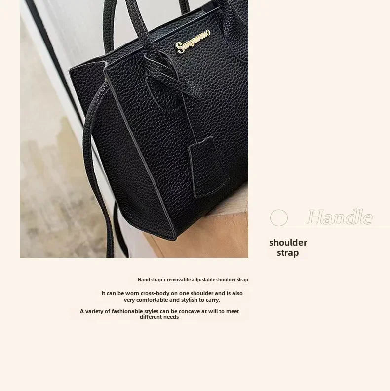 Single-shoulder Crossbody Handheld Triple-use Satchel Portable Leisure Bag Solid Color Lychee Grain Ladies Handbags ﻿