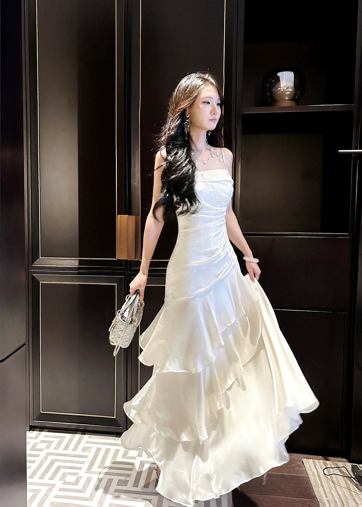 Women's Ruffles Elegant Romantic Spaghetti Straps Dresses Prom Gown Princess Graduation Party Sling DressFestival Formal Clothes