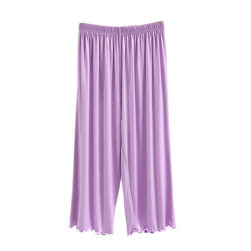 Modal Ice Silk Wide Leg Pants Women's Summer Thin Sleepwear Large Size Casual High Waist Straight Cut Shorts Lengthened Pants