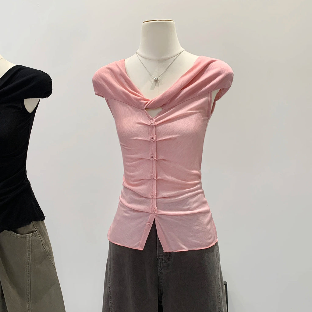 Lace V-Neck Sleeveless T-Shirt Women's Korean Style Spring New High-End Feeling Top Comfortable Breathable Pure Color Spring