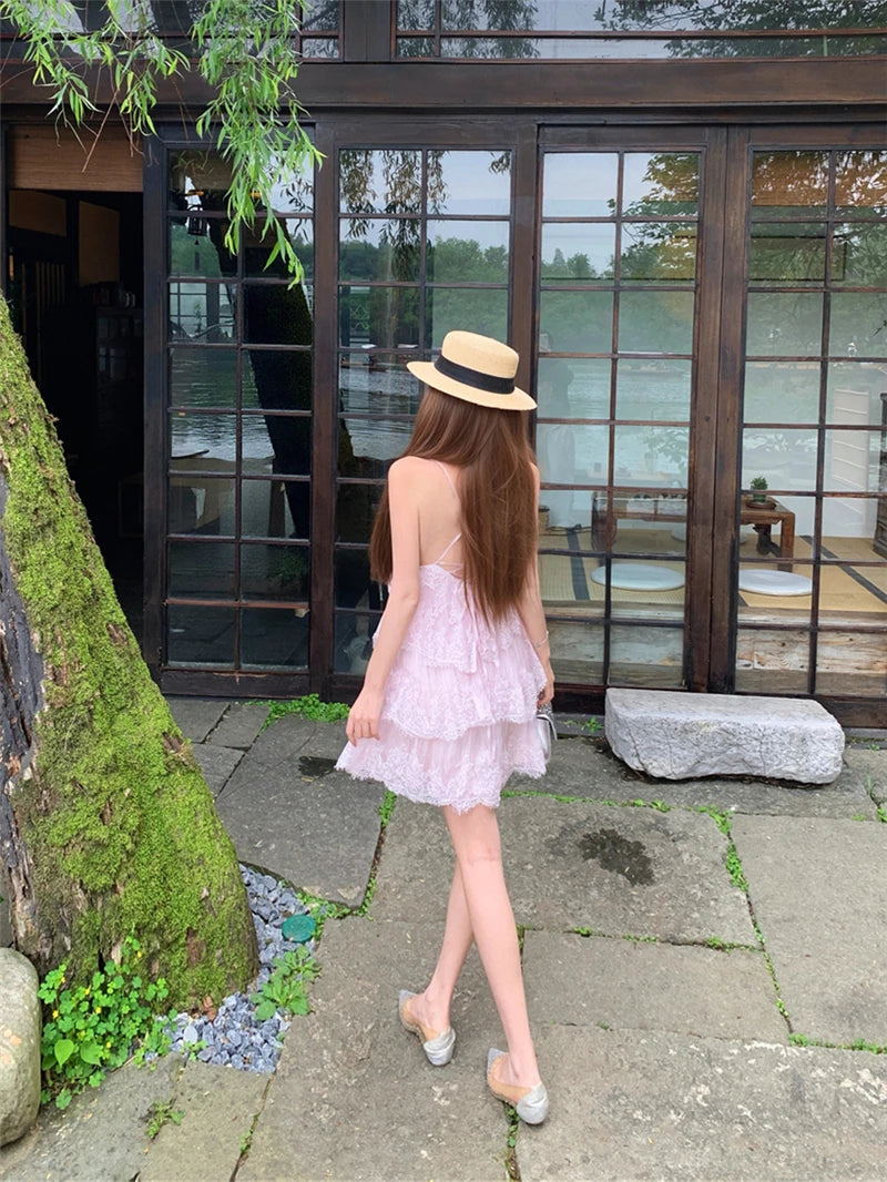 Sexy Splice Lace Heavyweight Strapless Vest Dress Loose Waist Spring Summer Autumn Sleeveless Backless City Commute Daily A-L...