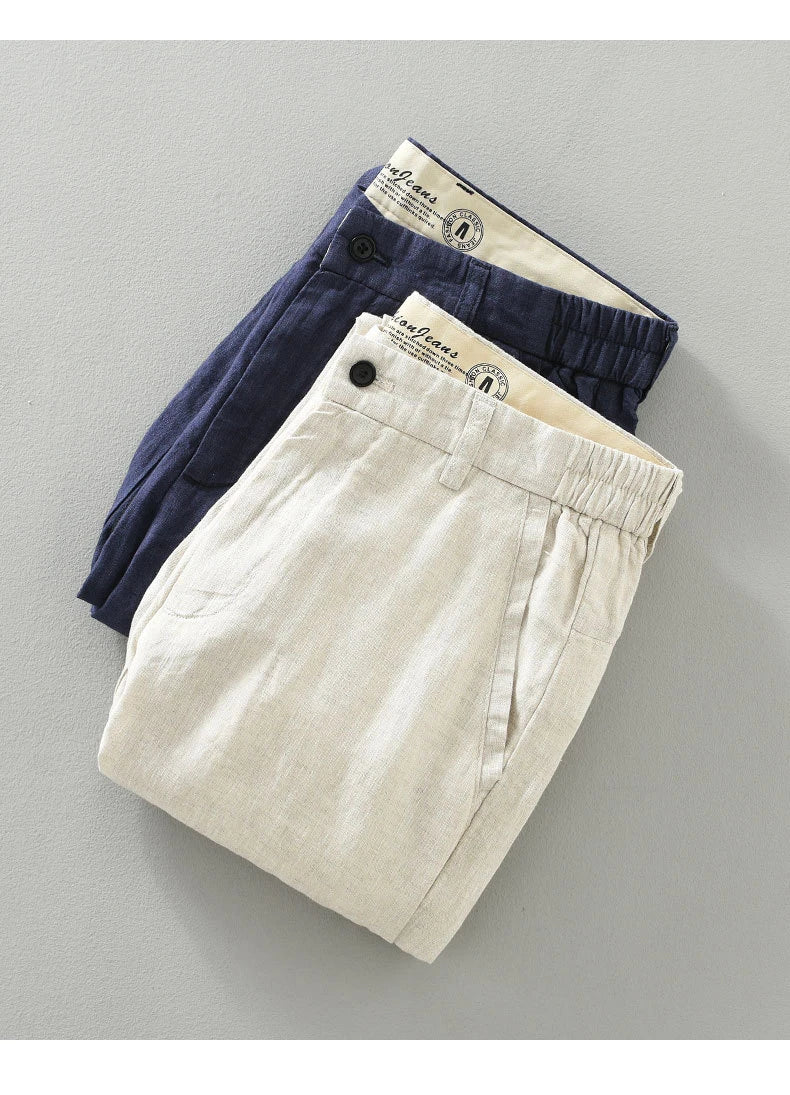 2025 Summer New Breathable Pure Linen Casual Pants for Men Clothing Slim Streetwear Men Ankle-length Pants EC1333
