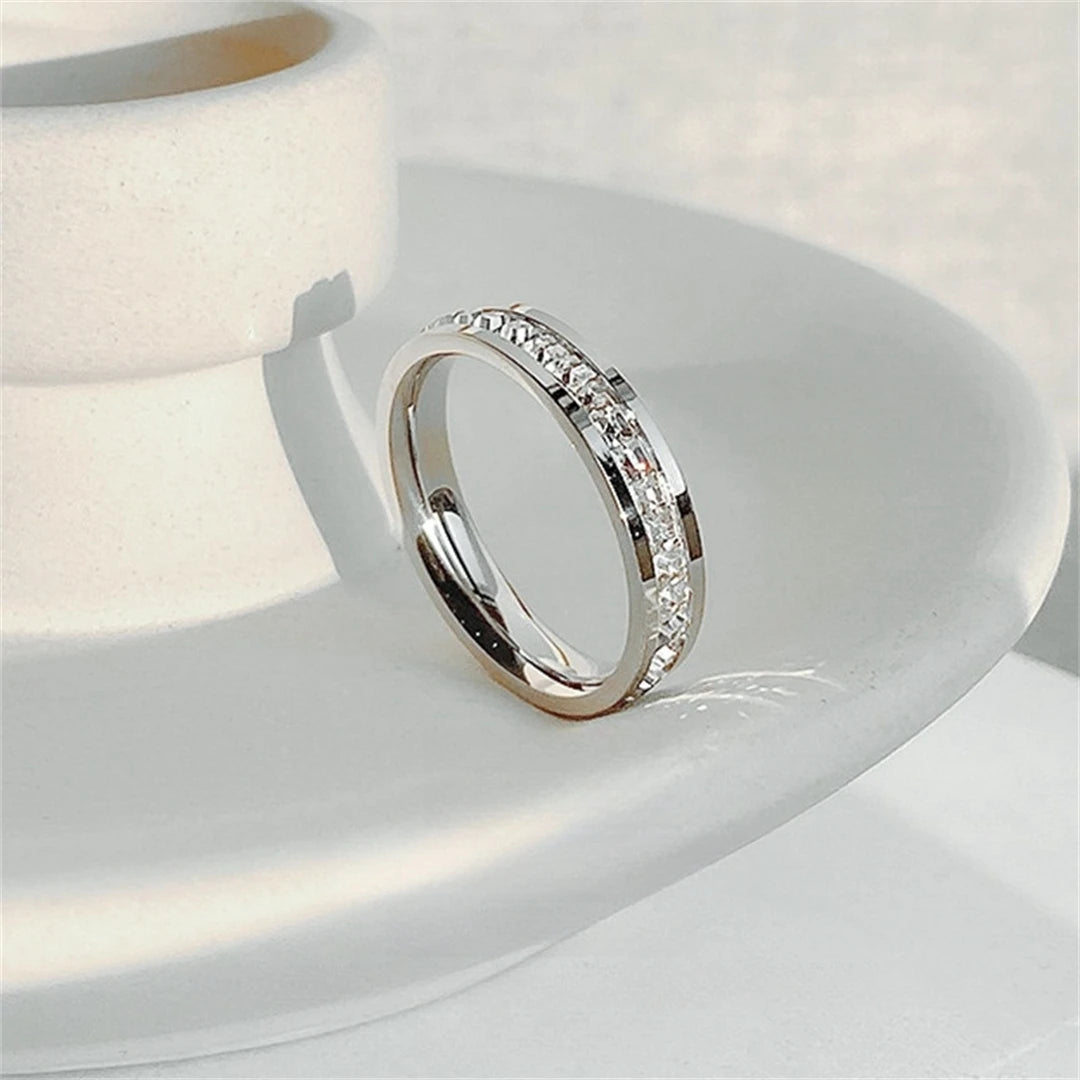 Luxury Rose Gold Double Rowed Square Zircon Stainless Steel Ring Women'S'S Romantic Engagement Wedding Jewelry Women'S