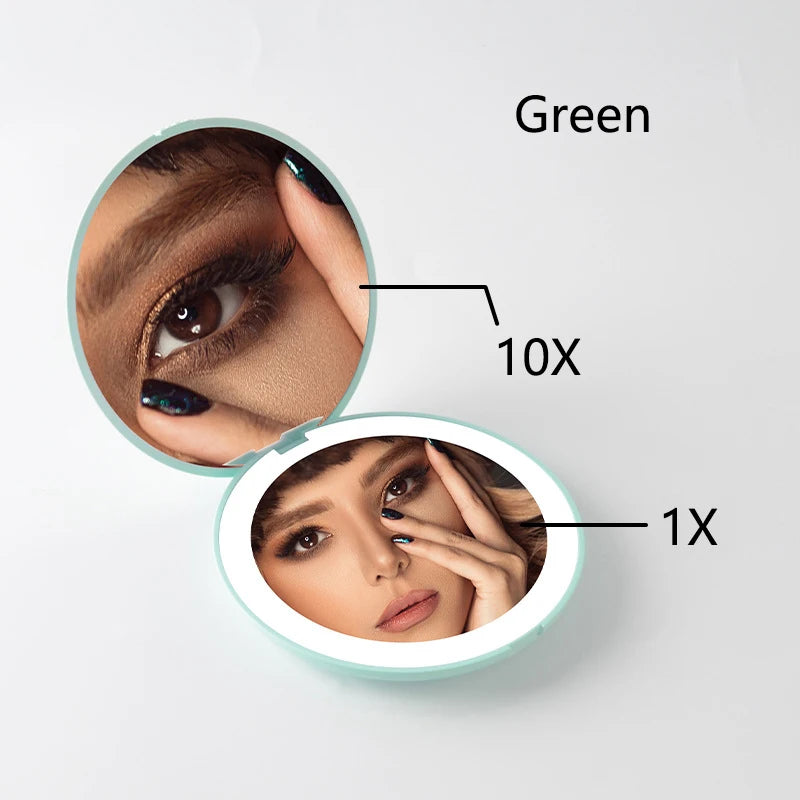 2-Face Portable LED Makeup Mirror, 2X/10X Magnifying, Foldable