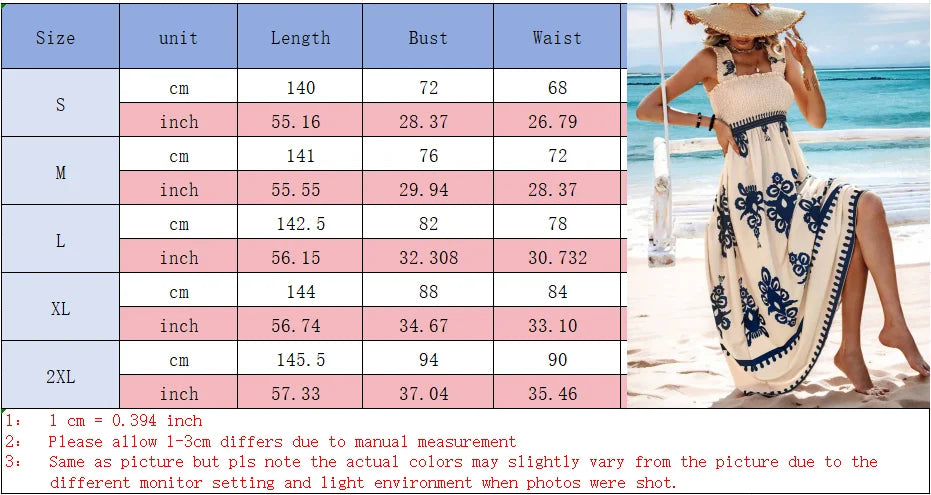 Women Suspender High Waist A Line Dresses Beach Vacation Robe Summer Sleeveless Square Collar Printed Dress