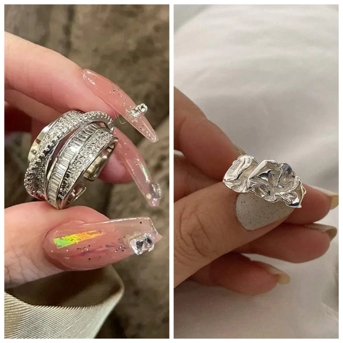Irregular Pleated Ring For Women'S Men Open Adjustable Rings Wide Trendy Finger Rings Y2K Accessories Fashion Punk Jewelry