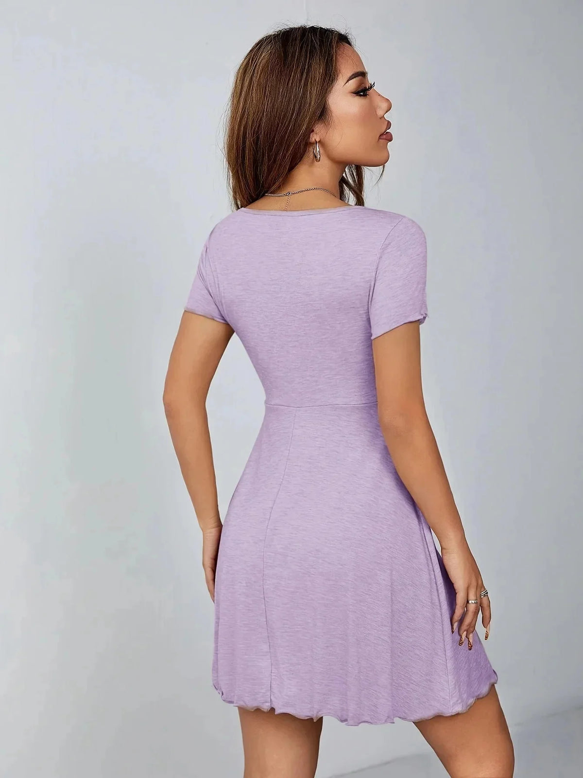 Women Summer V Neck Bow Tie Mini Dress Slim Fit Ruched High Waist Khaki Short Sleeve Bodycon Party Club Sundress Female Clothing