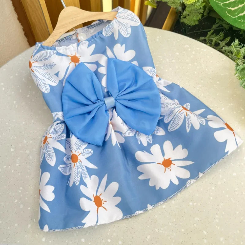 Dog Princess Dress For Small And Medium Dogs Summer Lace Bow Print Chic Pet Apparel Cute