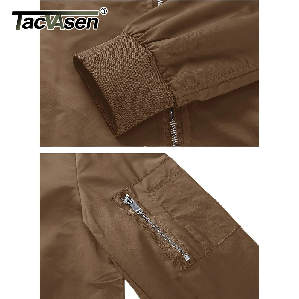TACVASEN Spring Fall Thin Bomber Jackets Mens Jacket Lightweight Casual Windbreaker Zip Pockets Coats Biker Outwear Outdoor Male