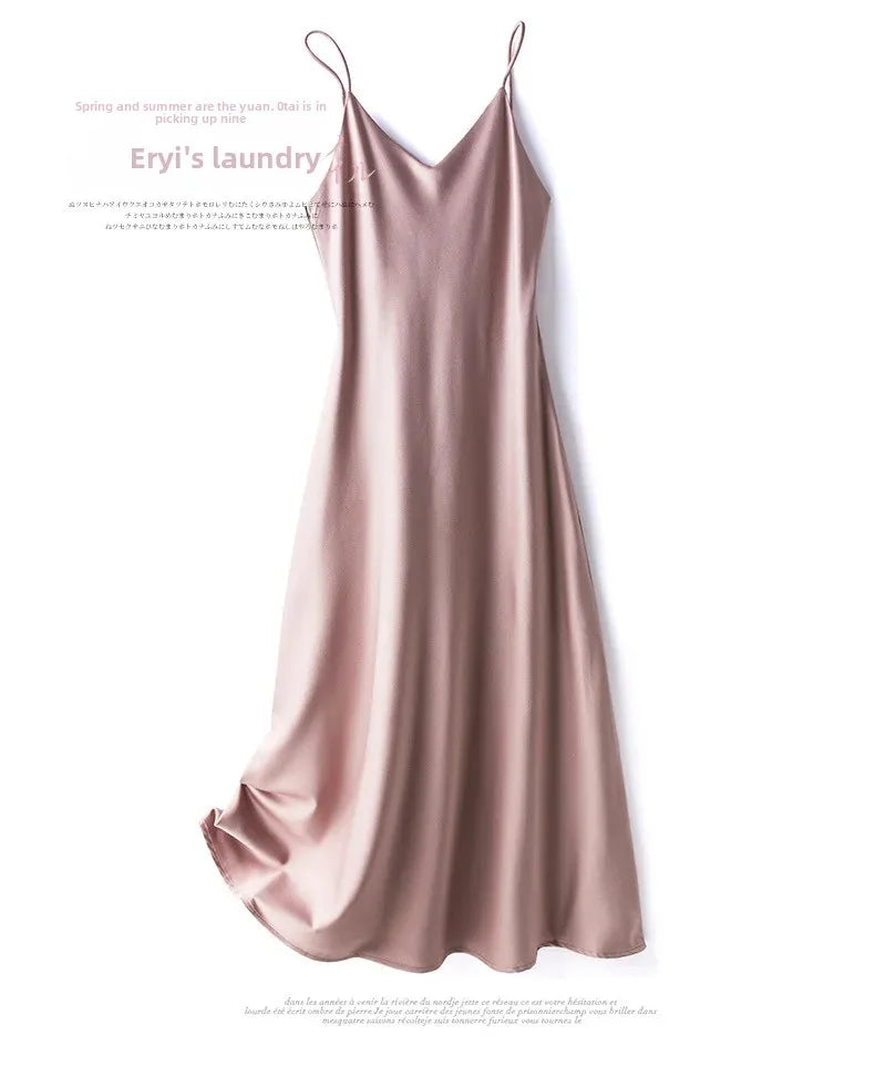 Silk Satin Wrap Dress Women's Base Fashion Spring Summer Beach Holiday Long Dress V-neck Sleeveless Empire Waist Ankle-length