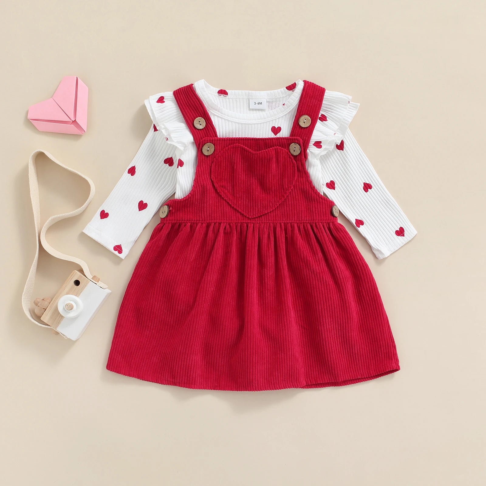 Citgeett Spring Valentine'S Day Infant Baby Girls Clothes Sets Heart Print Ruffles Long Sleee Bodysuits+Suspender Skirts Outfit