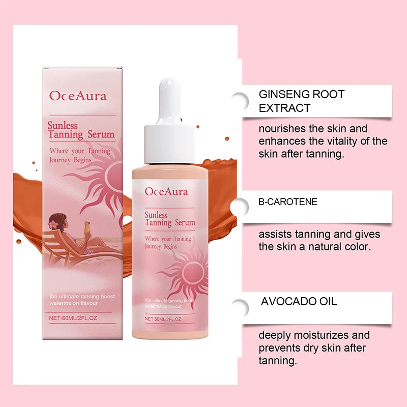Self Tanning Drops Natural Herbal Enhance Skin Melanin Liquid Bronzer Tanner Body Face Prevent Sunburn Sunless Tanning Products